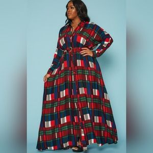 Plaid Button Down Maxi Dress